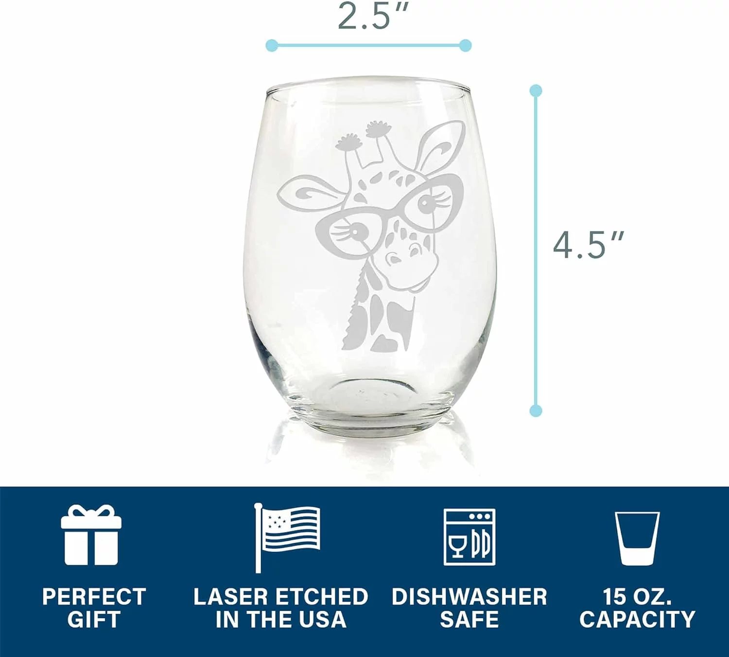 Cute Giraffe Glasses Stemless Wine Glass - Giraffe Gift, Wild Animal Glass, Fun Wine Glass
