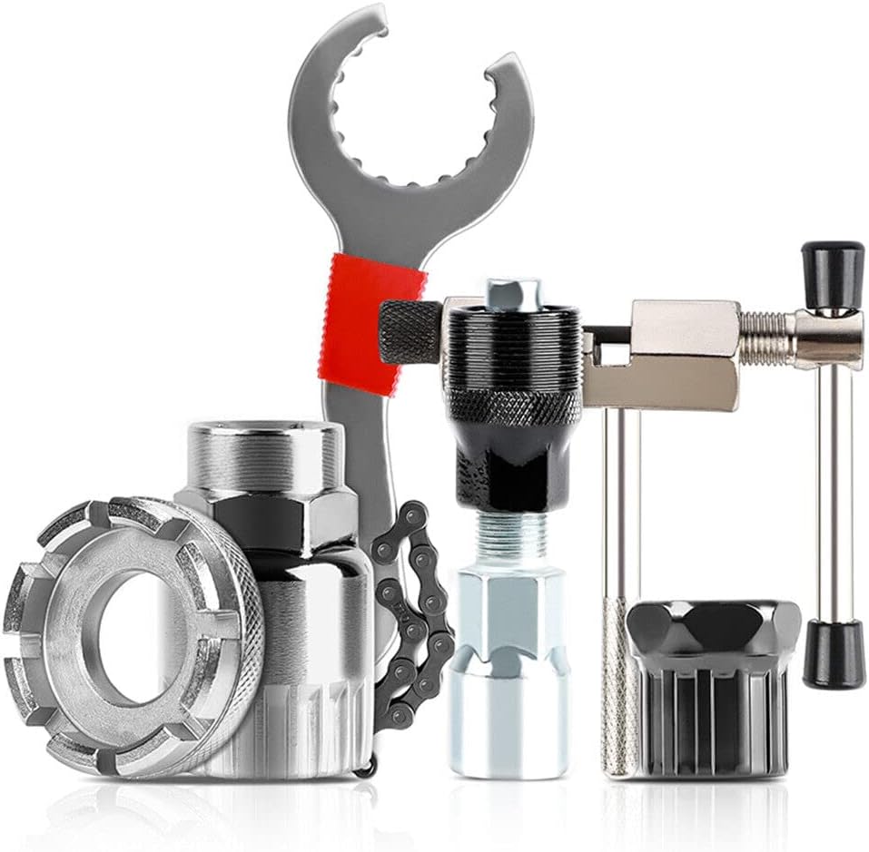 Bike Repair Tool Kit of 6, Bike Sprocket Removal Tool Includes 3-in-1 Cassette Remover Wrench Crank Puller Extractor Chain Breaker Spoke Wrench Freewheel Remover Bottom Bracket Removal Accessories Set