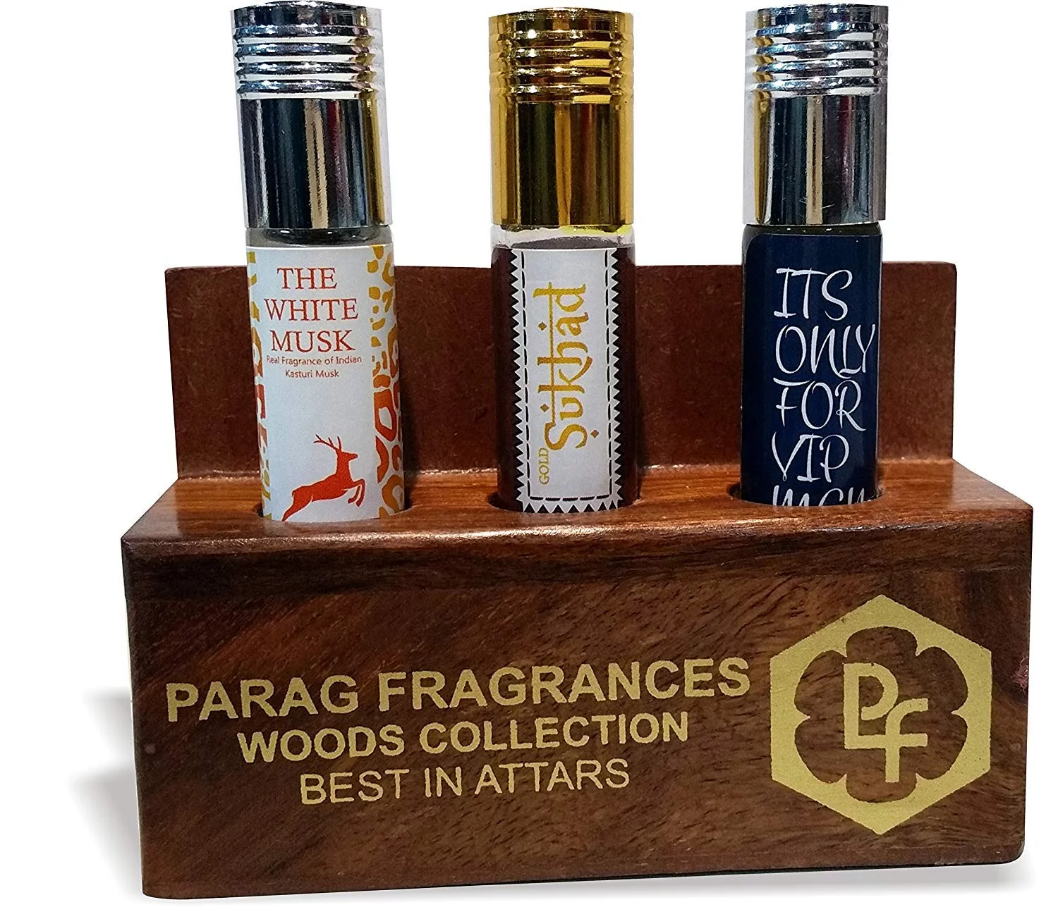 Parag Fragrances Wood Collection Sukhad (Sandal Kesar),Long Lasting and Alchol Free Attar Set 6 ML Each, 18 ML
