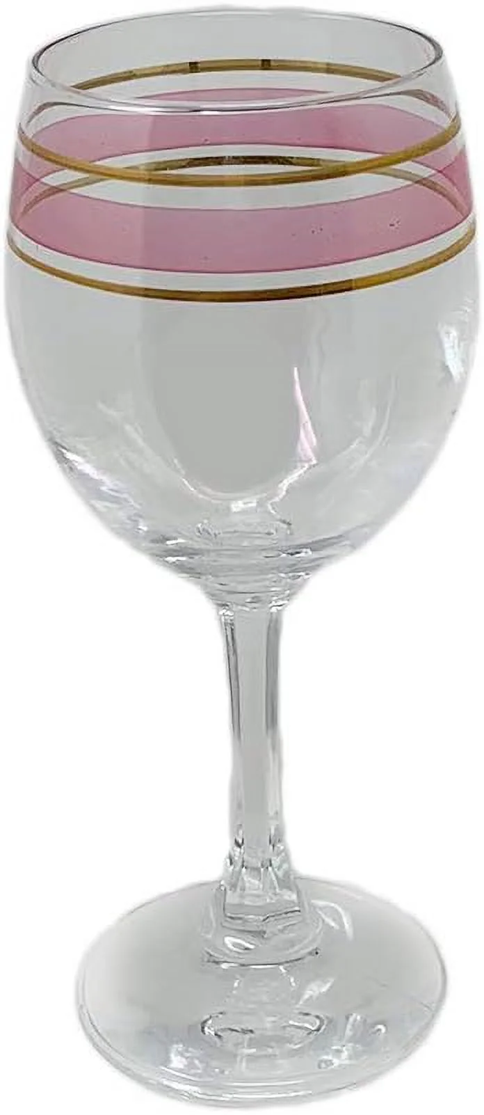 Italian Crystal Set Of 6 Wine Glasses With Gold/Rose Rim Design Cappacity 6.75 Oz