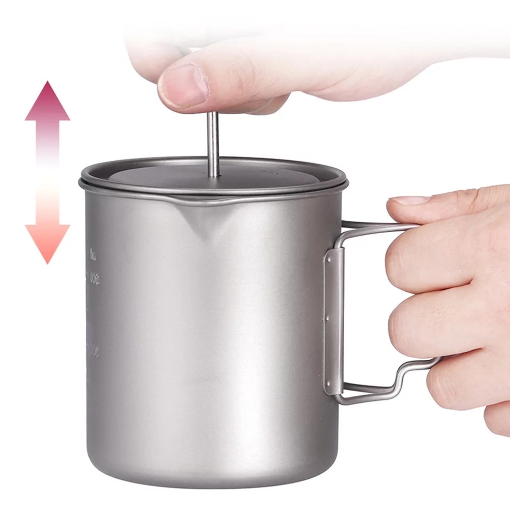 Lixada 750ml Coffee Cup Mug French Press Pot Coffee Maker Camping Cooking Pot with Folding Spoon