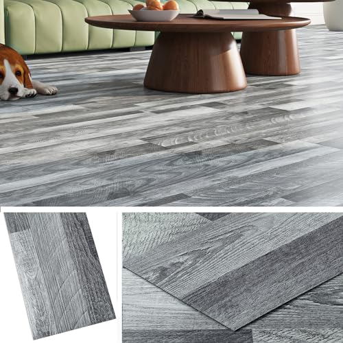 Livelynine Grey Peel and Stick Floor Tile 18-Pack 6x36 Reclaimed Wood Flooring Planks Bedroom Laminate Wood Plank Flooring Waterproof Self Adhesive Vinyl Floor Tiles Kitchen Rv Linoleum Flooring