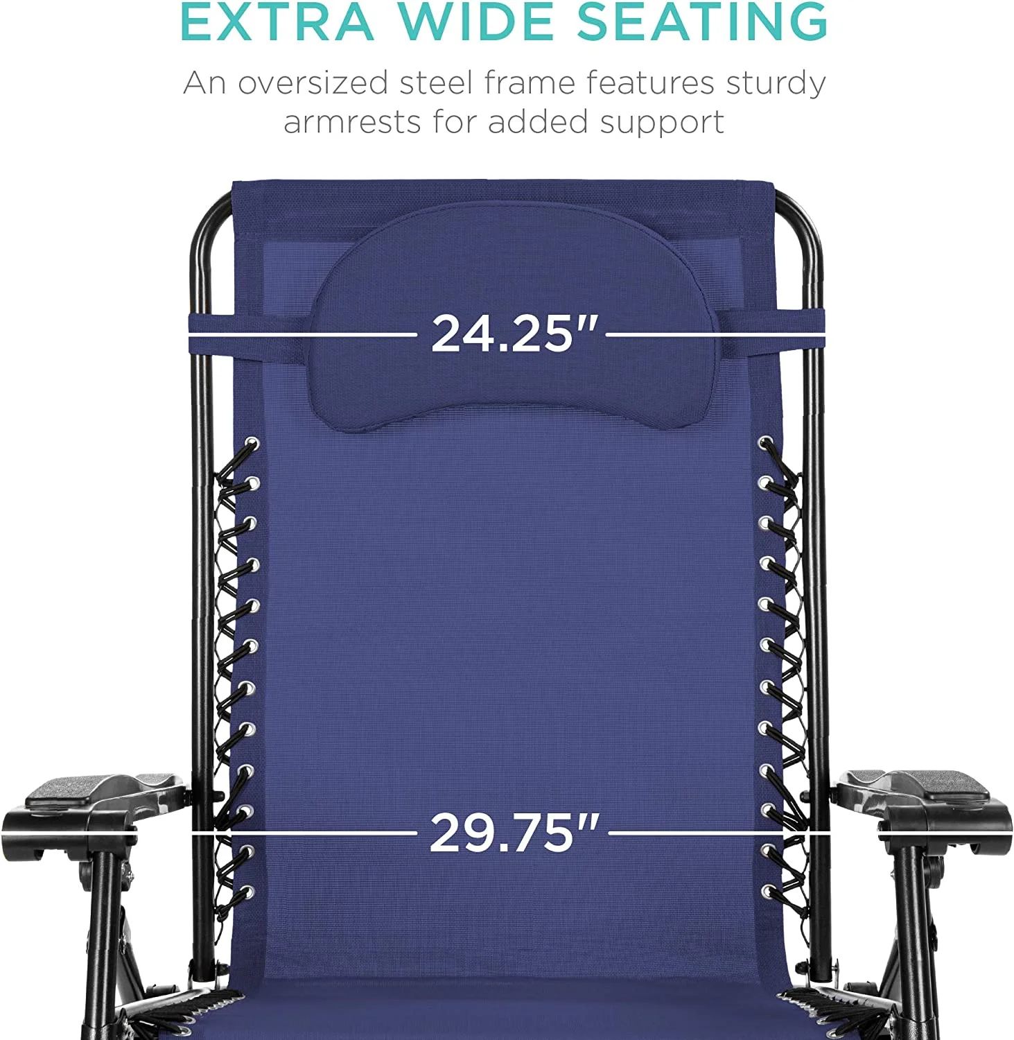 Oversized Zero Gravity Chair, Folding Outdoor Patio Lounge Recliner w/Cup Holder Accessory Tray and Removable Pillow - Navy