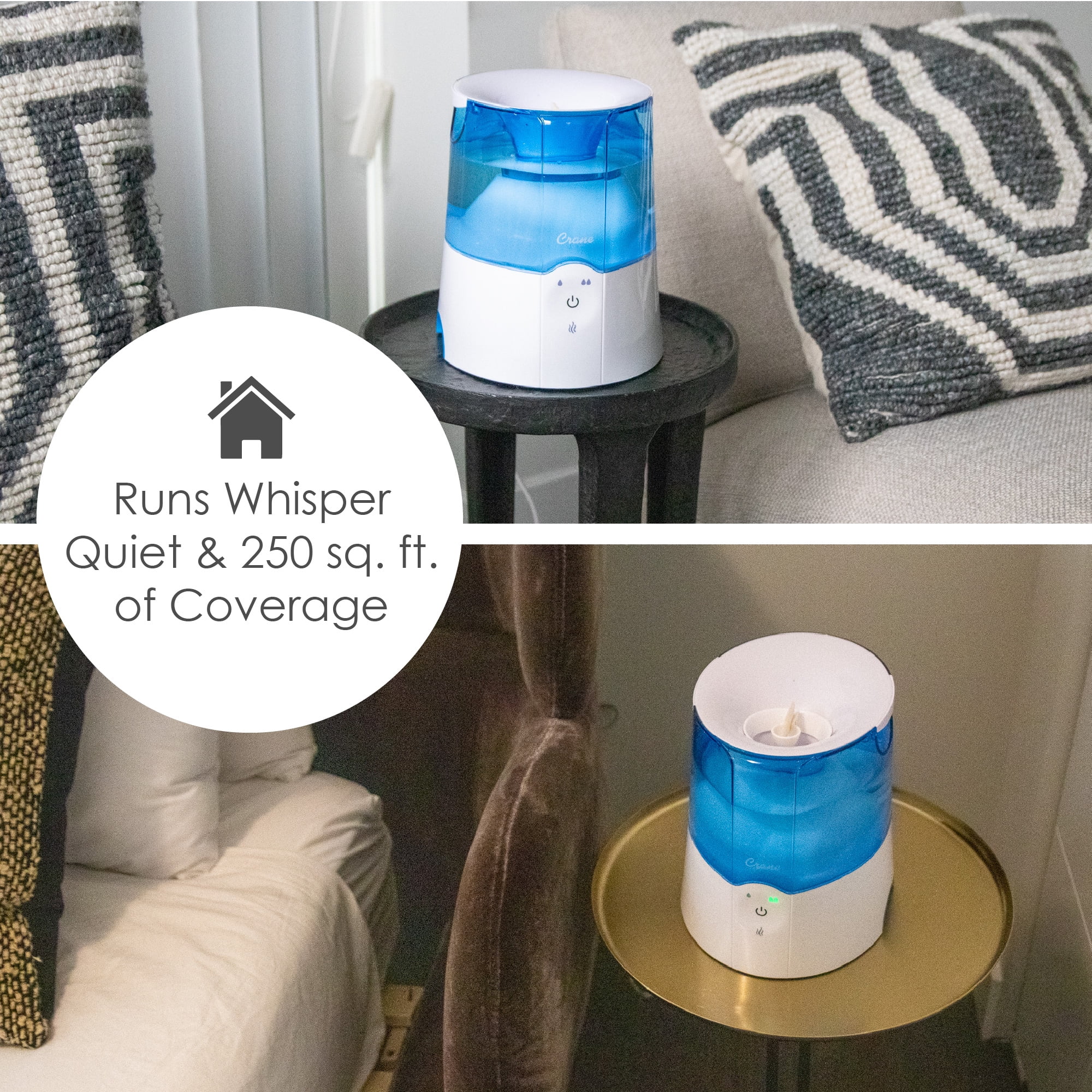 Crane 0.5 Gal. Warm Mist Humidifier, 2 Speed Settings, Medicine Cup, 13 Hour Run Time, Blue/White