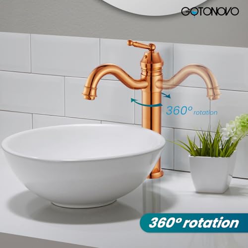 gotonovo Bathroom Vessel Sink Faucet Single Handle Brass Long Reach Bathroom Faucet 1 Hole Deck Mounted Mixer Tap with Pop Up Drain Brushed Nickel