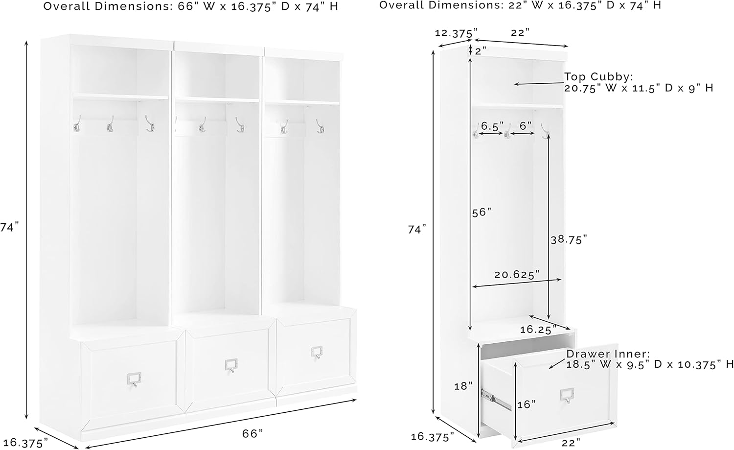 Crosley Furniture Harper 3-Piece Entryway Set with 3 Hall Trees, White