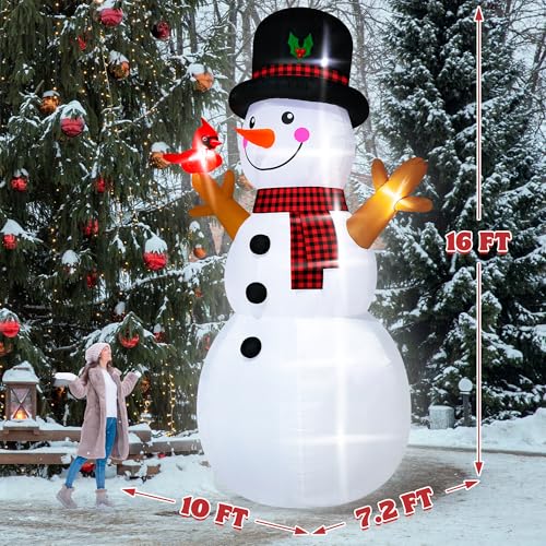16FT Christmas Inflatable Snowman Outdoor Decorations, Giant Christmas Snowman, Holiday Blow Up Yard Decor with LED Lights, Waterproof & Sturdy for Lawn, Garden, Xmas Party