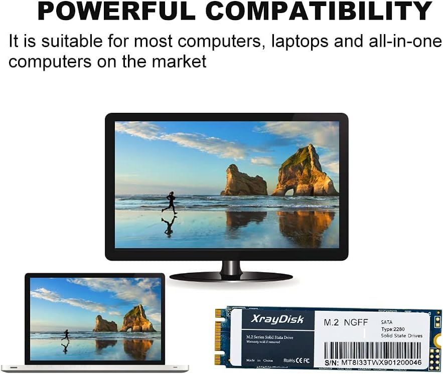 XrayDisk 1TB SSD with SLC Cache 3D NAND TLC M.2 2280 SATA III 6Gb/s Internal Solid State Drive SSD (Read/Write Speed up to 530/480 MB/s) 1000GB Compatible with Laptop & PC Desktop (1TB, A-Black) Pack of 2