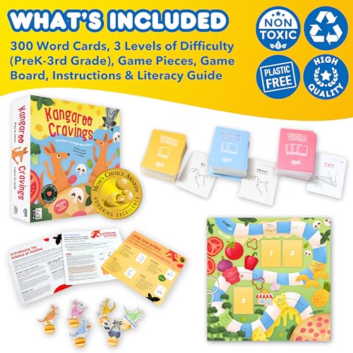 Kangaroo Cravings Learn to Read 300 High-Frequency Sight Words Board Game - Fun Learning Resource & Word Game for Kids Ages 4-9 - Parent & Teacher Must Haves for Preschool, Kindergarten, 1st-3rd Grade