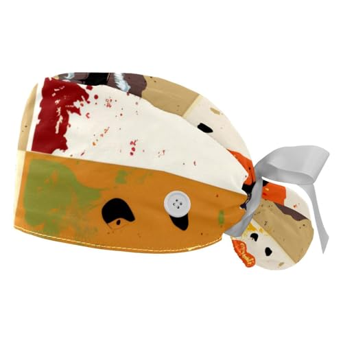 Scrub Caps Women Working Hats with Buttons,Bouffant Ponytail Holder Working Cap,2Pcs