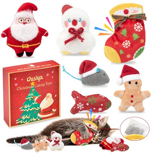 6 PCS Christmas Catnip Toys with Gift Box, Cat Toys Set for Christmas, Interactive Cat Chew Toy for Indoor Cats Kittens Kitty