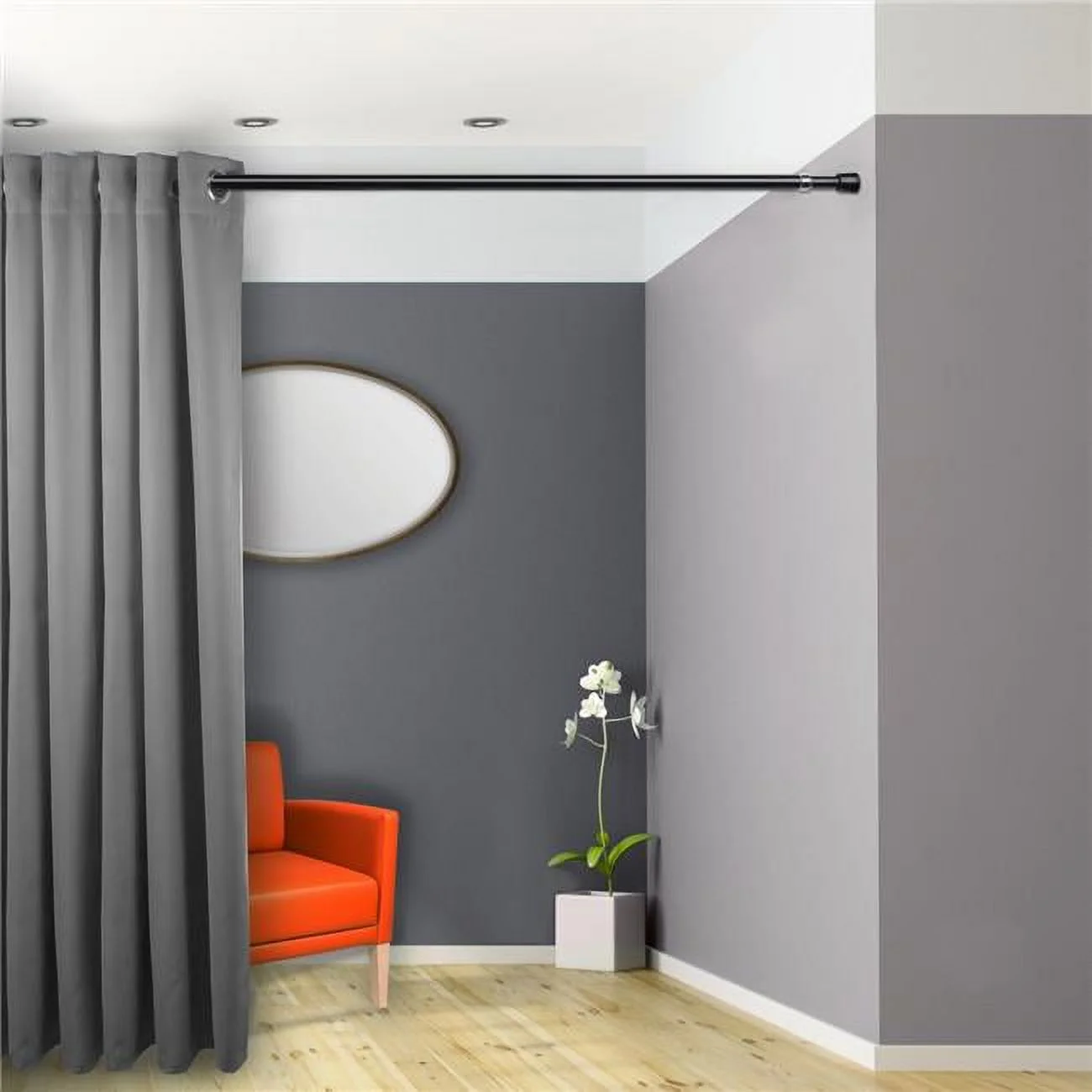 Central Design  0.75 in. Round Spring Tension Rod for 48 to 84 in. Windows, Black