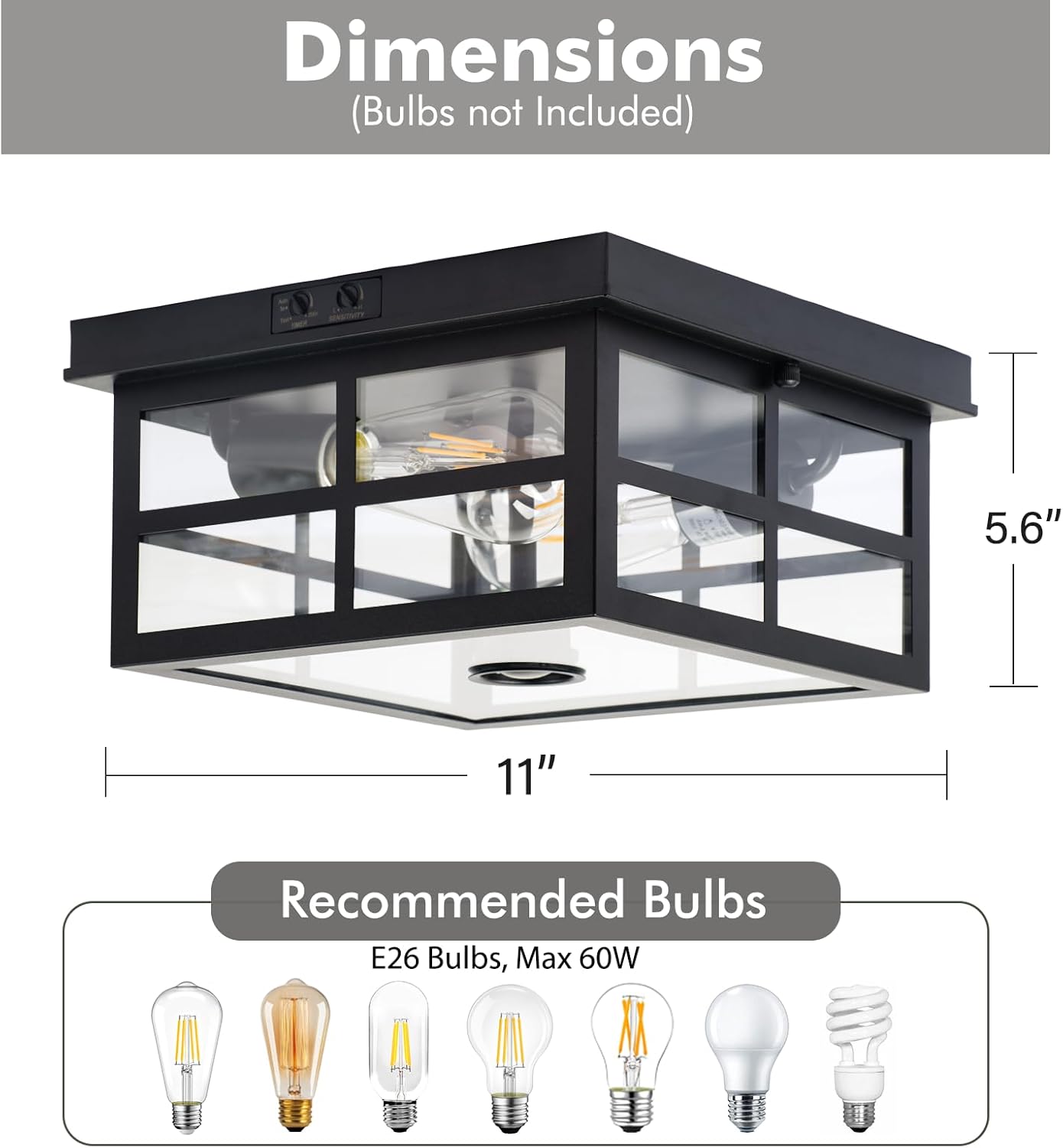 Outdoor Ceiling Light with Motion Sensor,2-Light Outdoor Ceiling Lights for Porch Flush Mount Motion Sensor,Dusk to Dawn Outdoor Light Fixture Ceiling Mount with Clear Glass for Porch,Garage