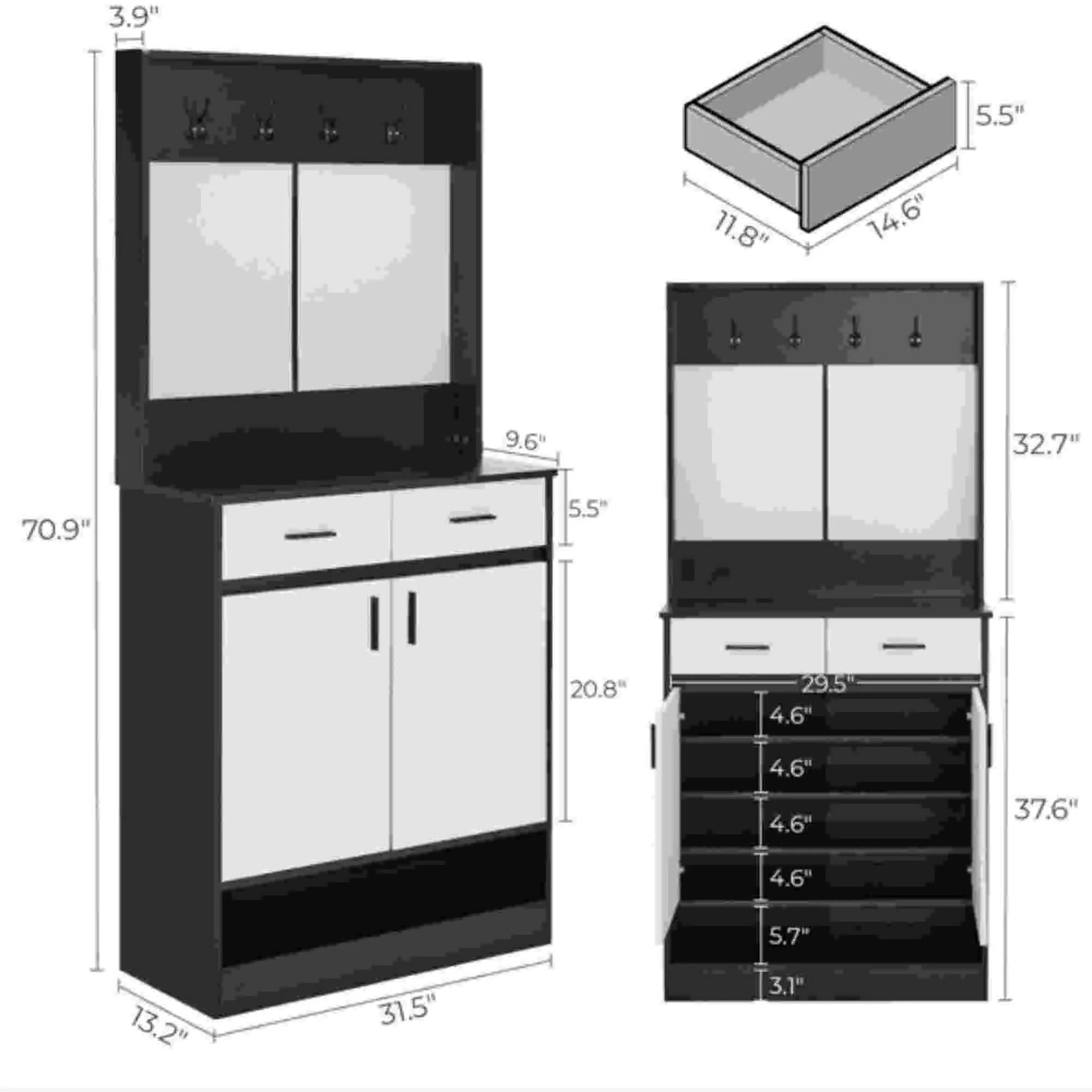 Dinling Entryway Bedroom Armoire,Shoe Cabinet,Wardrobe Armoire Closet White