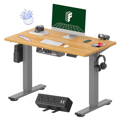 FLEXISPOT EN2 Whole-Piece Standing Desk with Clamp Power Strip, 55 x 28” Electric Stand Up Height Adjustable Desk with Cable Management (Black Frame + 55