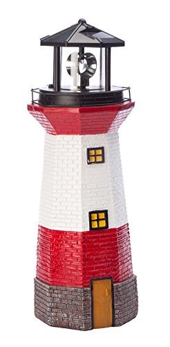 Miles Kimball Red Solar Lighthouse by Maple Lane CreationsTM- Rotating LED Light Outdoor Décor - Lawn and Garden Resin Lighthouse