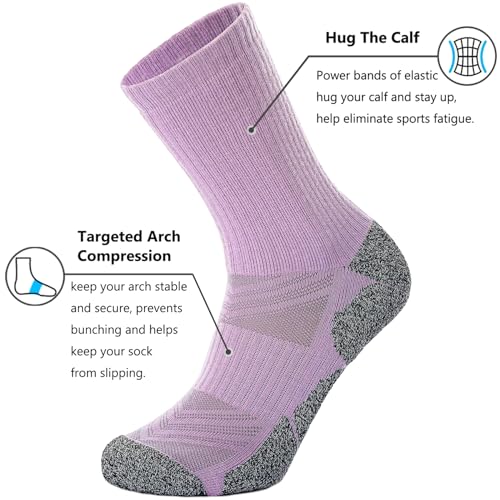 CWVLC Crew Hiking Socks, Cushion, Moisture Wicking, Arch Compression Boot Socks