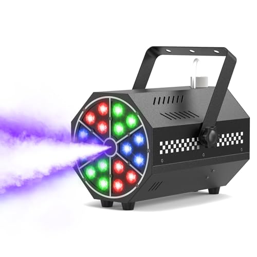 Fog Smoke Machine with Lights 500W, 18 Color Lights, 300ml Tank, Remote Control, Multiple Effects Modes, for Halloween Party DJ Stage Indoor Outdoor
