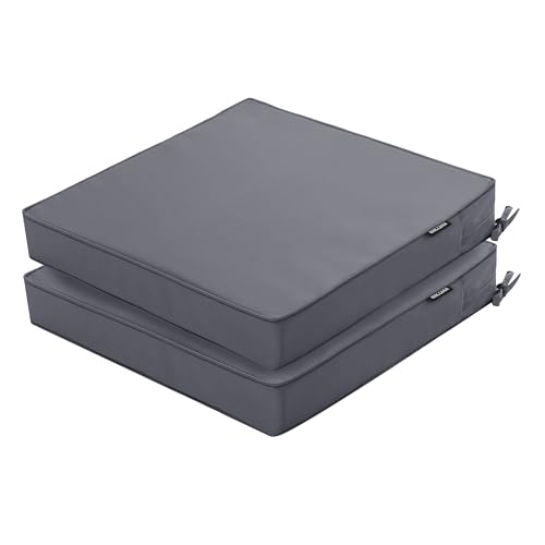 Outdoor Chair Cushions 19 x 19 Inch Waterproof Patio Chair Cushions with Tie 5 Year Color Fastness Thick Outdoor Seat Cushion for Garden Lawn Patio Furniture Navy Set of 2