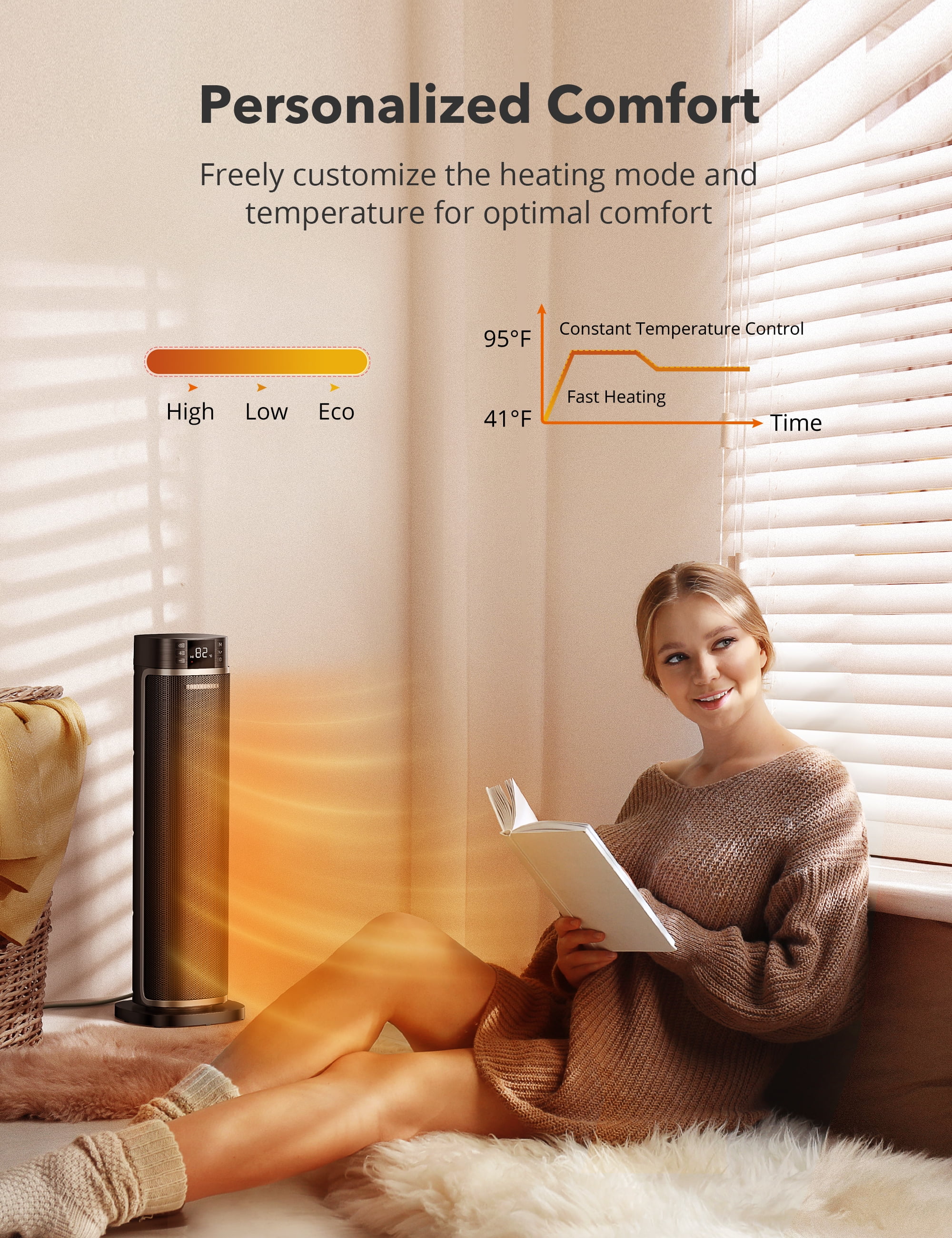 Space Heaters Indoor for Home, 1500W Electric Heaters for Indoor Use, Portable Heater with Remote, 70° Oscillation, 12H Timer, PTC Ceramic Heater for Bedroom