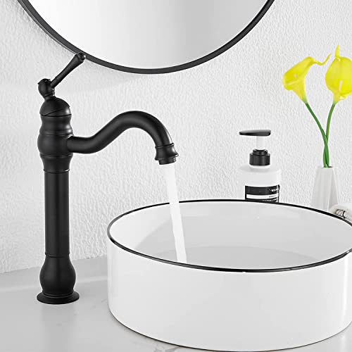 GGStudy 360° Swivel Antique Brass Bathroom Vessel Sink Faucet Single Handle One Hole Matching with Pop Up Drain