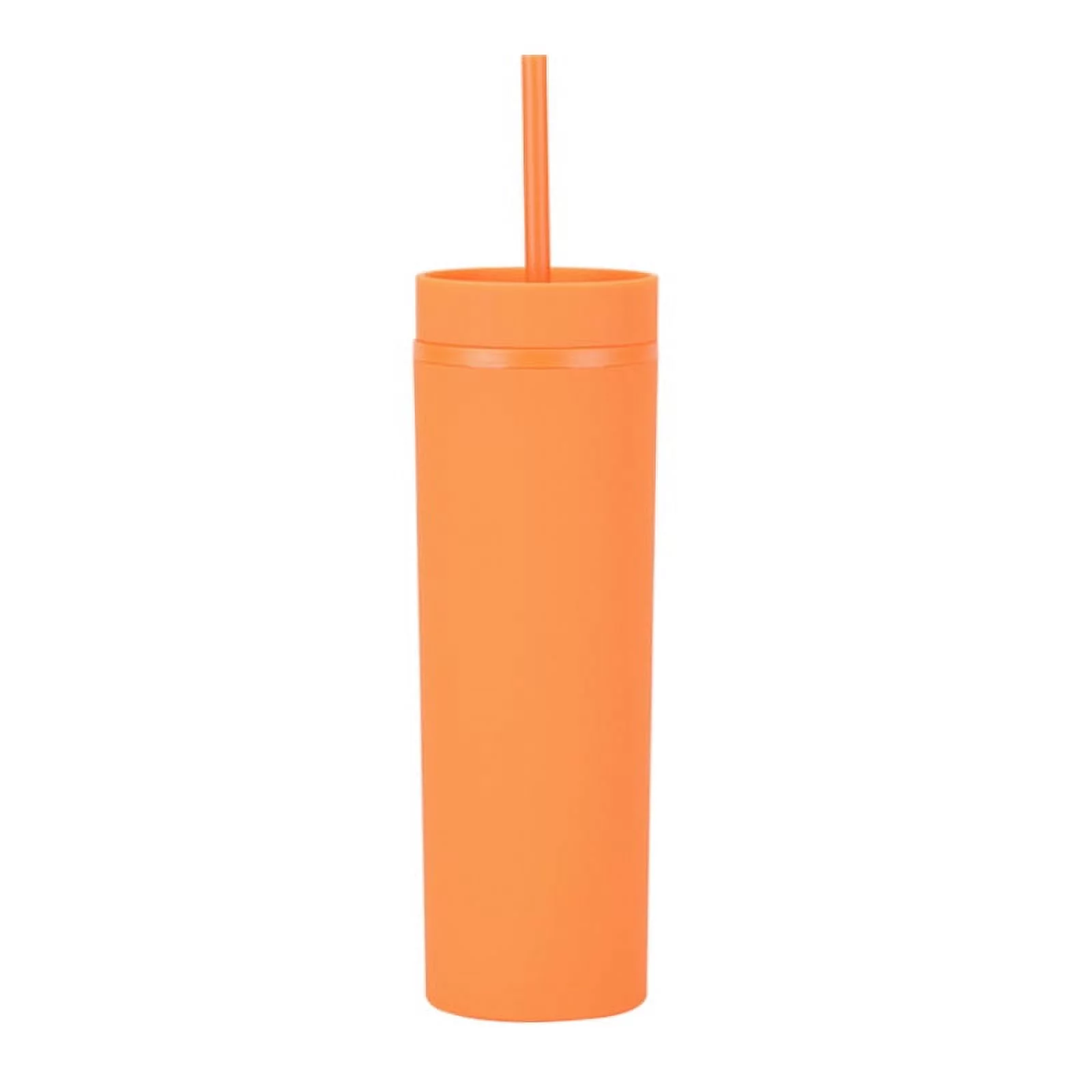 JVMU 16oz Tumbler with Lid and Straw Double Wall Plastic Straight Cup BPA Free DIY Gifts, Orange