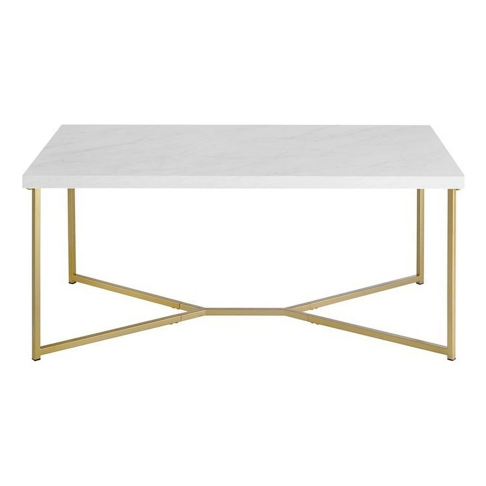 Walker Edison Rectangle Modern Faux Marble and Metal Coffee Table in White/Gold