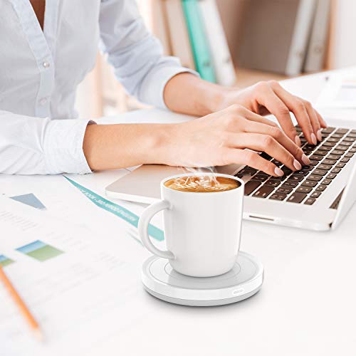 BESTINNKITS Smart Coffee Cup Warmer Set, Auto On/Off Gravity-induction Mug Office Desk Use, Candle Wax Cup Warmer Heating Plate (Up To 131F/55C), 14oz