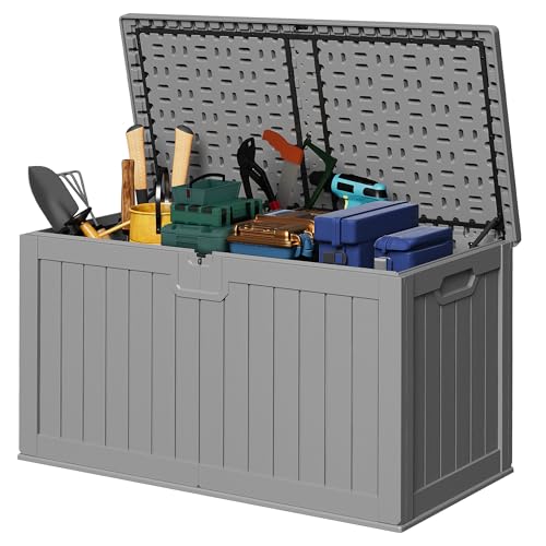 Devoko 30 Gallon Resin Deck Box Outdoor Indoor Waterproof Storage Box for Patio Furniture Pool Accessories Storage for Cushion Garden Tools (30 Gallon, Black)