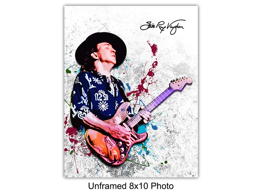 Stevie Ray Vaughan and Guitar Wall Art Print Poster Set - Inexpensive Gift for 80's Eighties Blues Music Fans and Musicians - Unique Home Decor for Man Cave, Game or Rec Room - 8x10 Photos Unframed