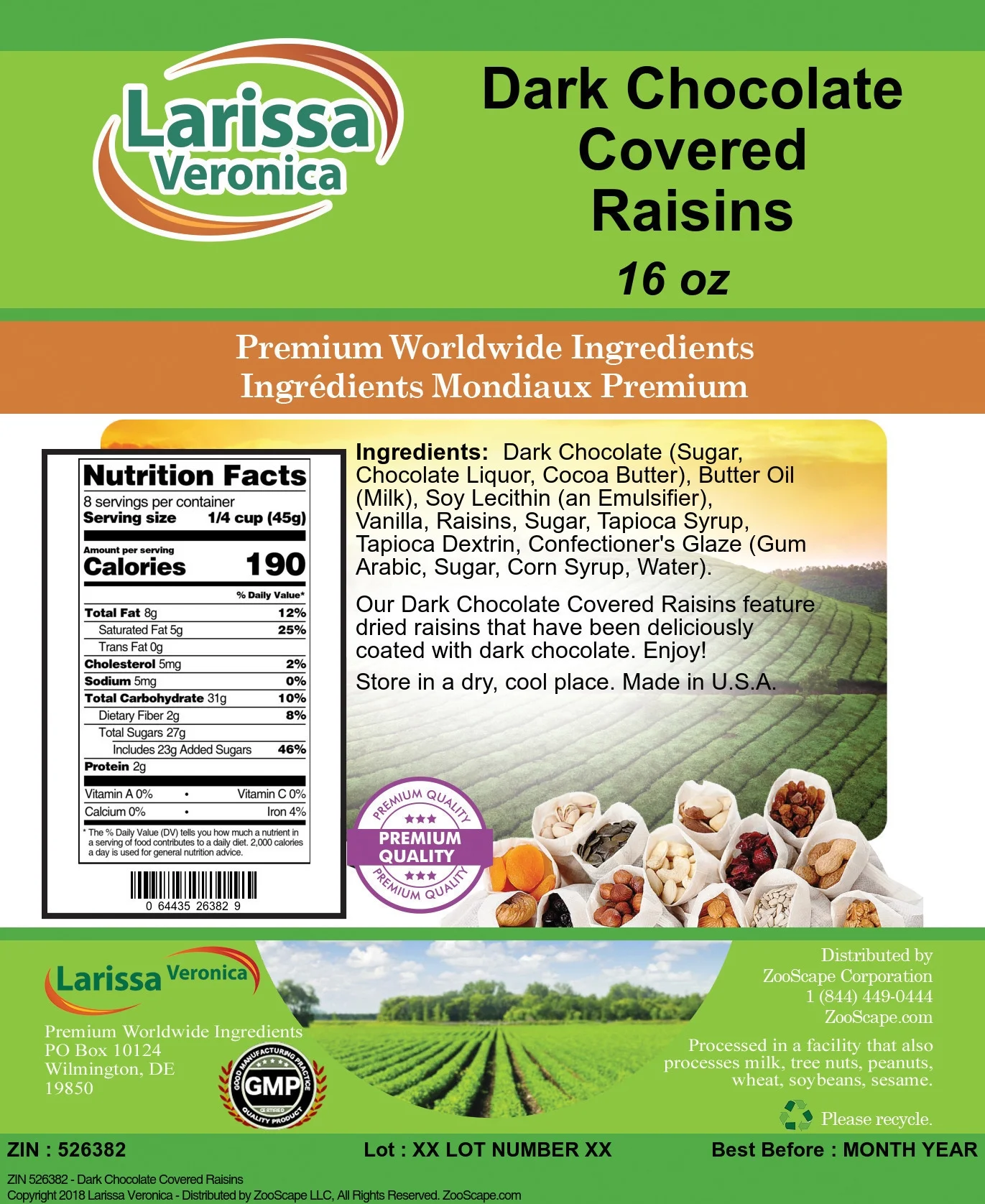 Larissa Veronica Dark Chocolate Covered Raisins, (16 oz, 2-Pack, Zin: 526382)