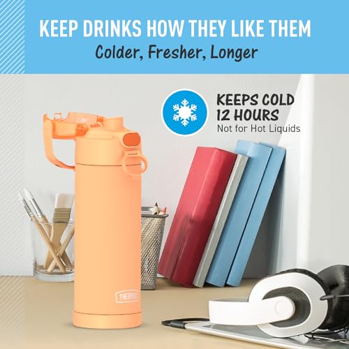 THERMOS FUNTAINER 16 Ounce Stainless Steel Vacuum Insulated Bottle with Wide Spout Lid, Apricot