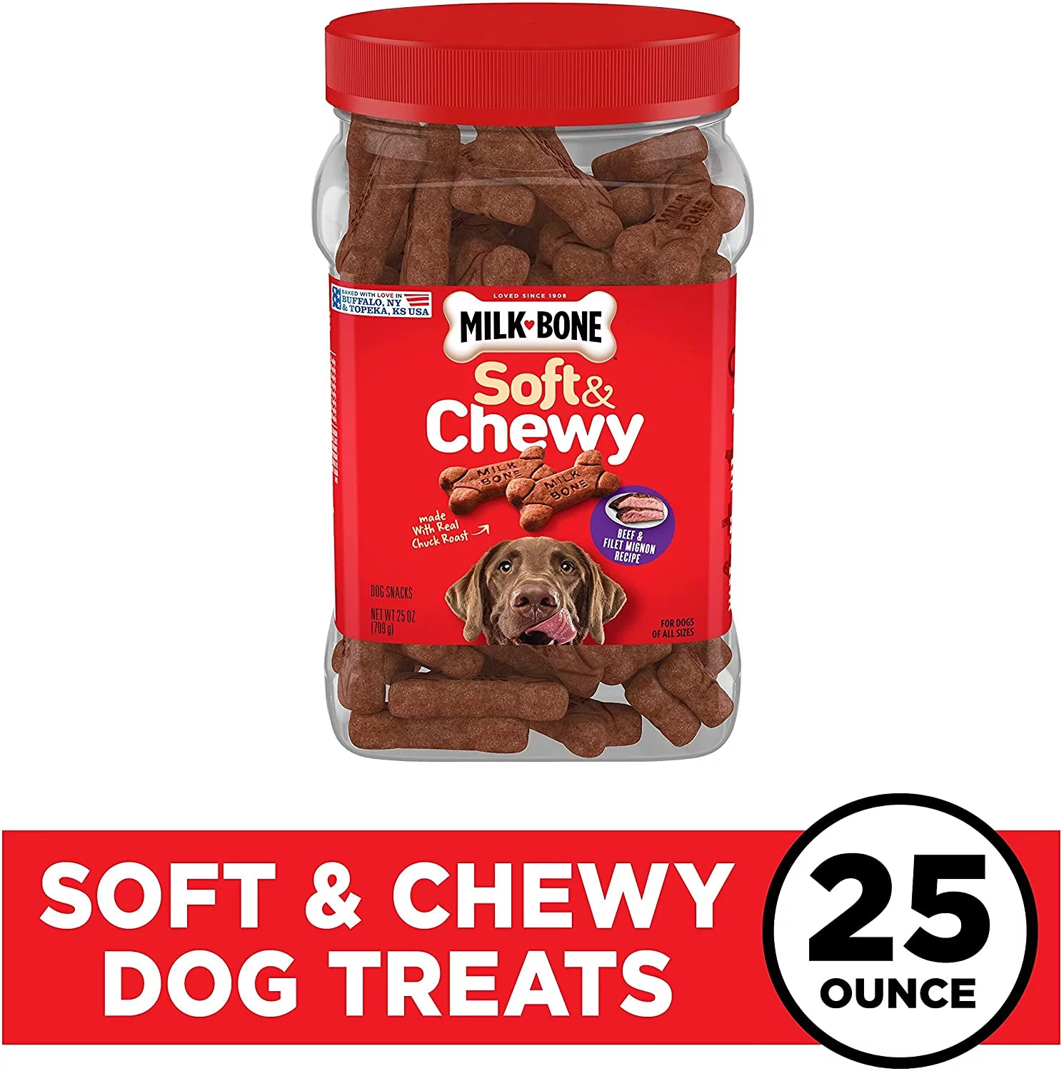 Milk-Bone Soft & Chewy Dog Treats, Beef & Filet Mignon Recipe, 25 Ounces