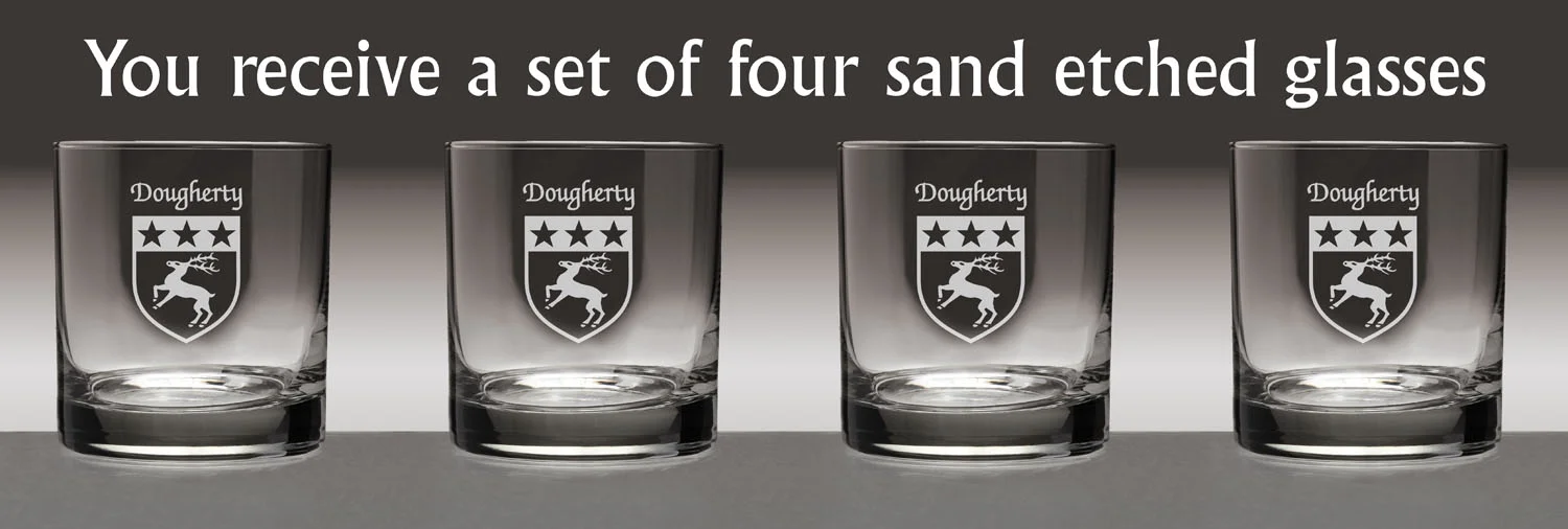 Dougherty Irish Coat of Arms Tumbler Glasses - Set of 4 (Sand Etched)