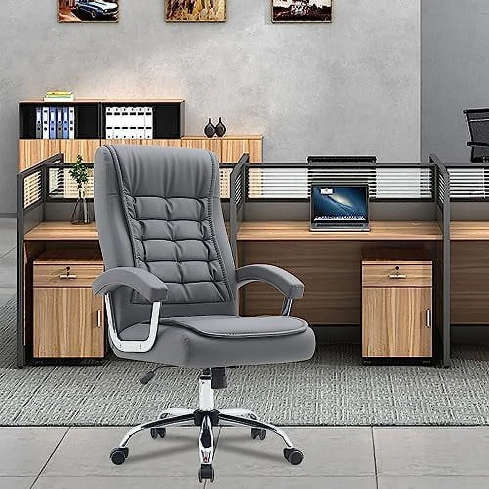 TJUNBOLIFE Executive Office Chair Adjustable Leather Chair High Back Swivel Office Desk Chair with Padded Armrest 350lbs Task Chair Spring Seat Computer Desk Chair for Home Office (Gray)