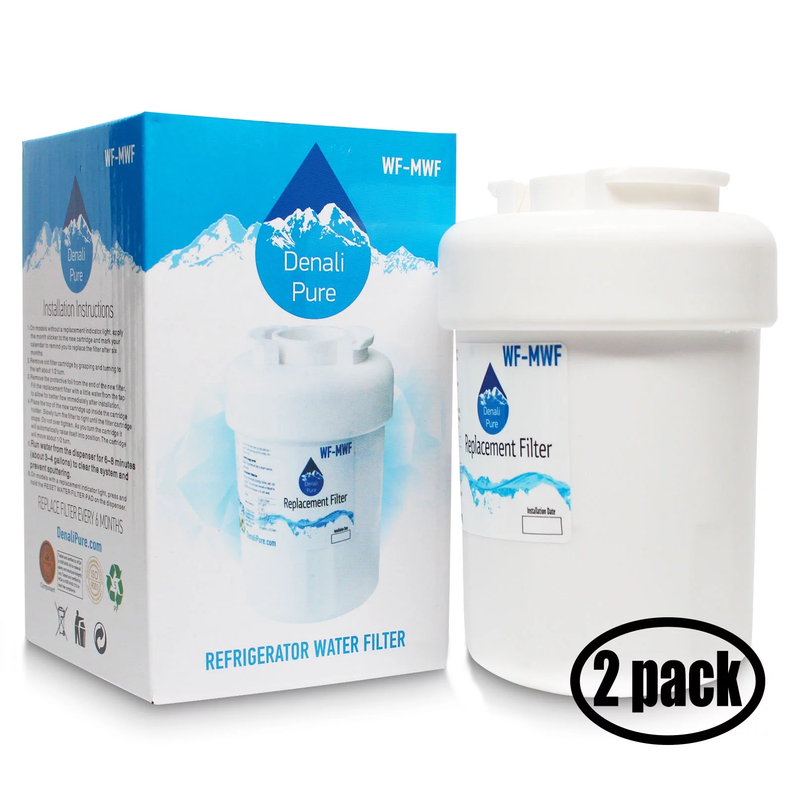 2-Pack Replacement for Hotpoint HSS22GFTEWW Refrigerator Water Filter - Compatible with Hotpoint MWF, MWFP Fridge Water Filter Cartridge - Denali Pure Brand