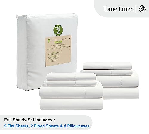 LANE LINEN 100% Organic Cotton Queen Sheets, 8Pc Queen Bed Sheets, Soft & Breathable Queen Size Sheets, Crisp Percale Weave, Hotel-Quality Bedding Sheets & Pillowcases - White Sheets (2 Pack)