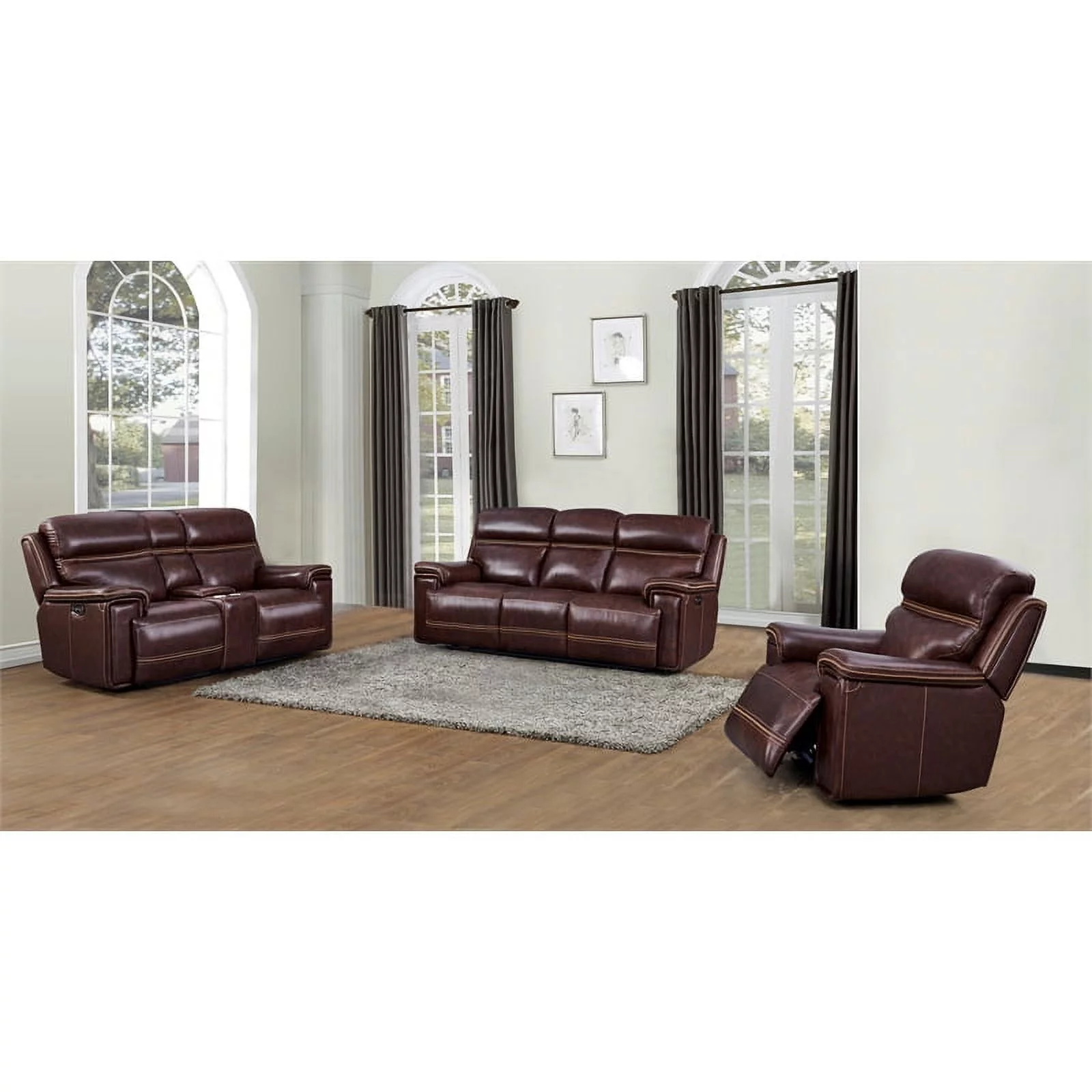 Leather Lusso Gaston Modern Genuine Leather & Hardwood Sofa in Brown