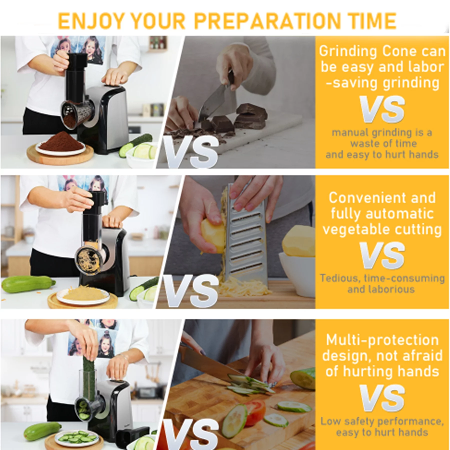 Qhomic Electric Cheese Grater,5 in-1 Professional Electric Vegetable Slicer Rotary Electric Gratersr/Salad/Chopper/Shooter with One-Touch Control with 5 Free Attachments,150W