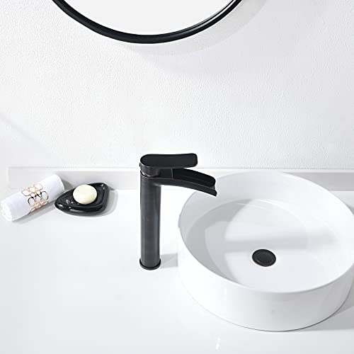 Phiestina Brushed Gold Tall Bathroom Vessel Sink Faucet, Single Hole Single Handle Waterfall Modern Bathroom Faucet, with Pop Up Drain and Water Supply Line, NS-SF01-BG-V