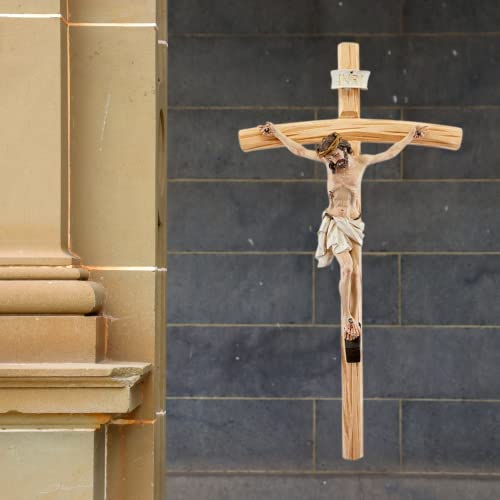 Needzo Large Wooden Crucifix with Resin Corpus, Religious Wall Hanging Cross Home Decor, Oversized Catholic Church Supplies, 24 inches