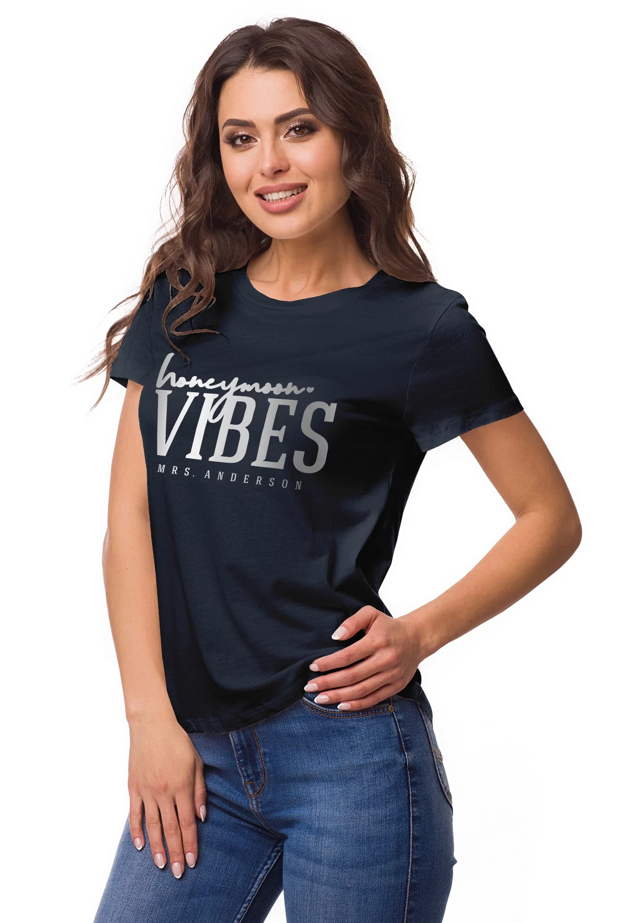 Inkdotpot Personalized Womens Tshirt Top Honeymoon Vibes Mrs WeddingAnnouncement Shirt-FX