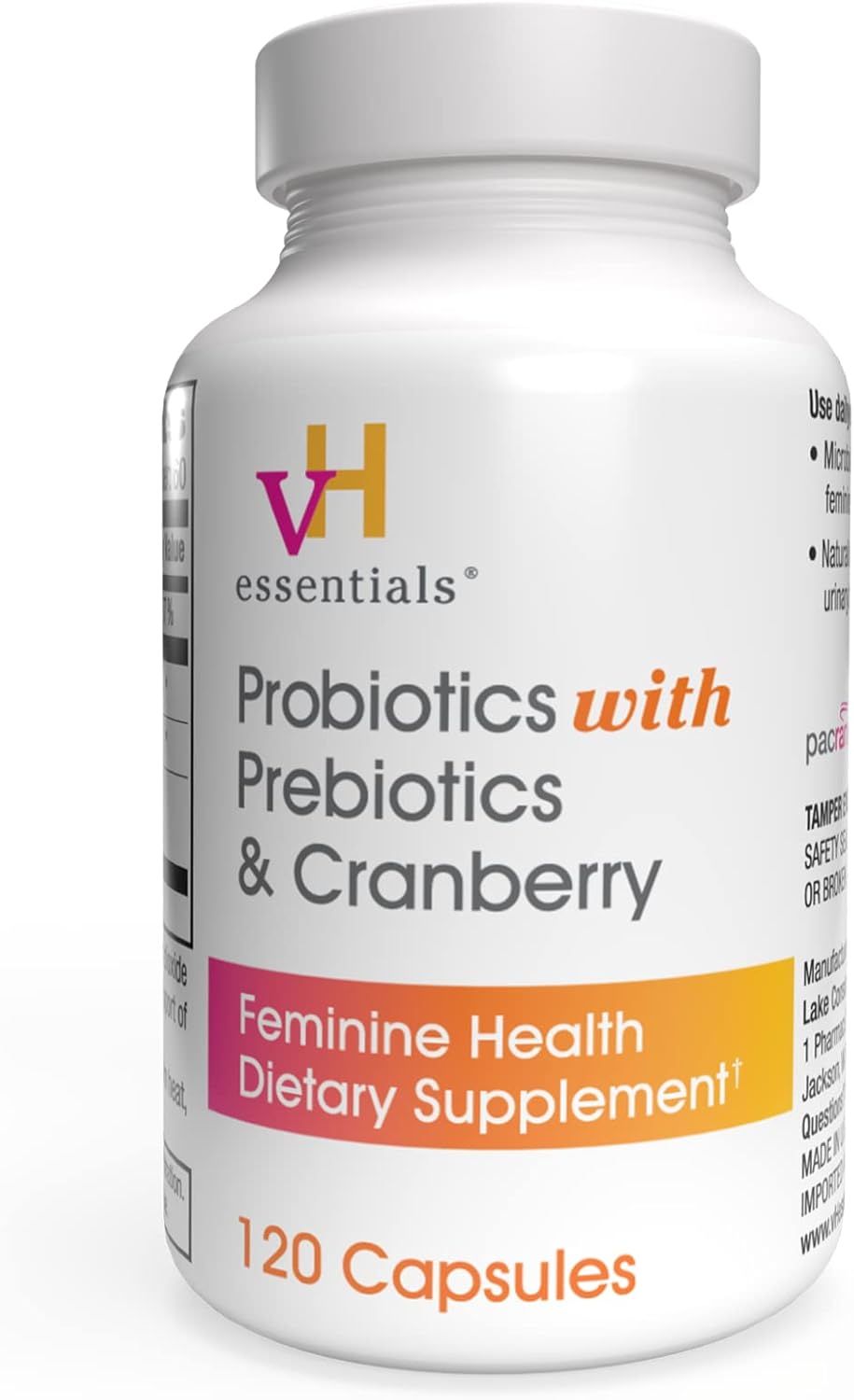 vH essentials Probiotics with Prebiotics and Cranberry Feminine Health Supplement - 120 Capsules (544-36) & Prebiotic PH Balanced Vaginal SuppositoriesBox, Original Version, 15 Count