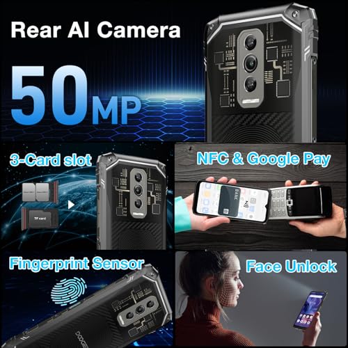 DOOGEE Blade 10 Ultra Rugged Phone Unlocked,20GB RAM+256GB ROM Android 14 System Rugged Smartphone,6.56''90Hz Display,50MP Camera,5150mAh Battery,IP68/IP69K Waterproof Phones, Face ID/NFC/GPS/OTG