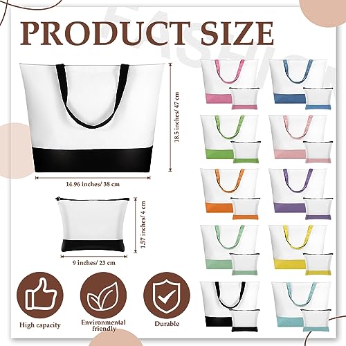 Sanwuta 20 Pcs Large Blank Canvas Tote Bags and Makeup Bags Blank Reusable Grocery Luggage Canvas Tote with Handles(10 Airy Pastel Pack)