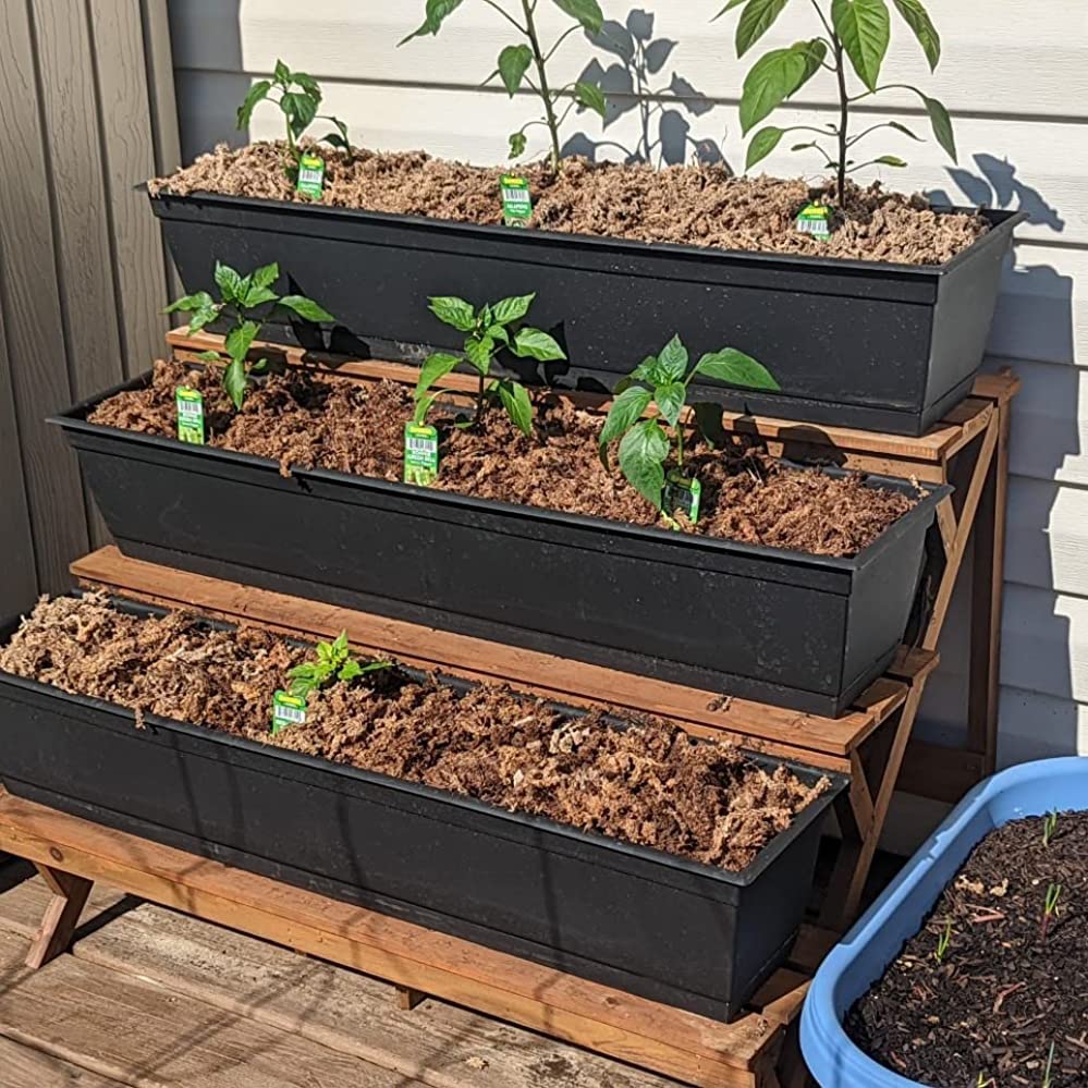 3 Tier Wood Plant Stand Indoor Outdoor, Ladder Large Multi Tiered Plant Holder, Wooden, Display Storage Shelf, 35.43