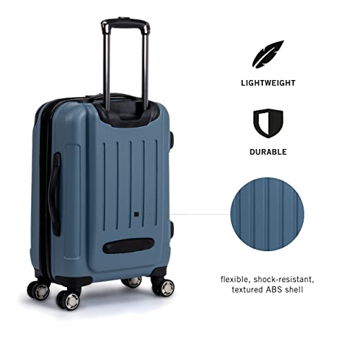 Kenneth Cole REACTION Renegade Luggage Expandable 8-Wheel Spinner Lightweight Hardside Suitcase, Navy Blue, 20-Inch Carry On