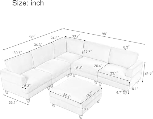 Oversized Modular Sectional Sofa Modern Cloud Couch with Movable Ottoman 7 Seater U/L Shaped Lounge Sofas Comfy Couches with Thicked Cushion Backrest for Living Room Spacious Space Office