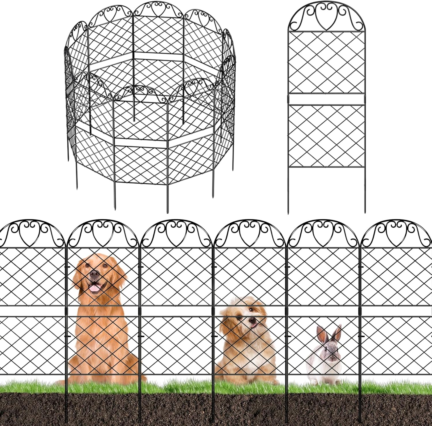JUSTOGO Decorative Garden Fence 10 Panels, 35in (H) x 10ft (L) Rustproof Metal Wire Garden Fencing Animal Barrier for Dog, Dog Fence Outdoor for Yard No Dig Fencing Panel Border Patio Garden Decor