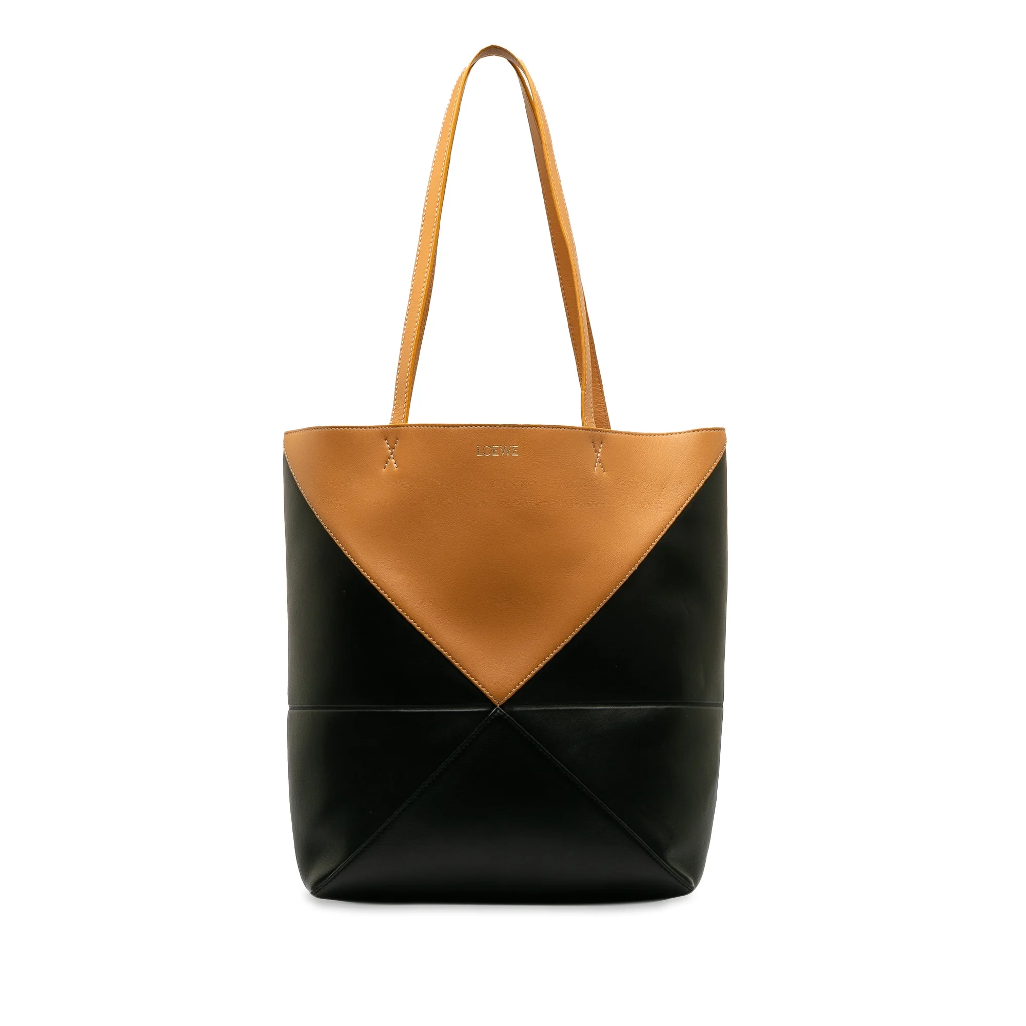 Pre-Owned Authenticated Loewe Medium Puzzle Fold Tote Calf Leather Black Tote Bag Unisex (Good)